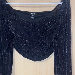 Black shimmer long sleeve corset top